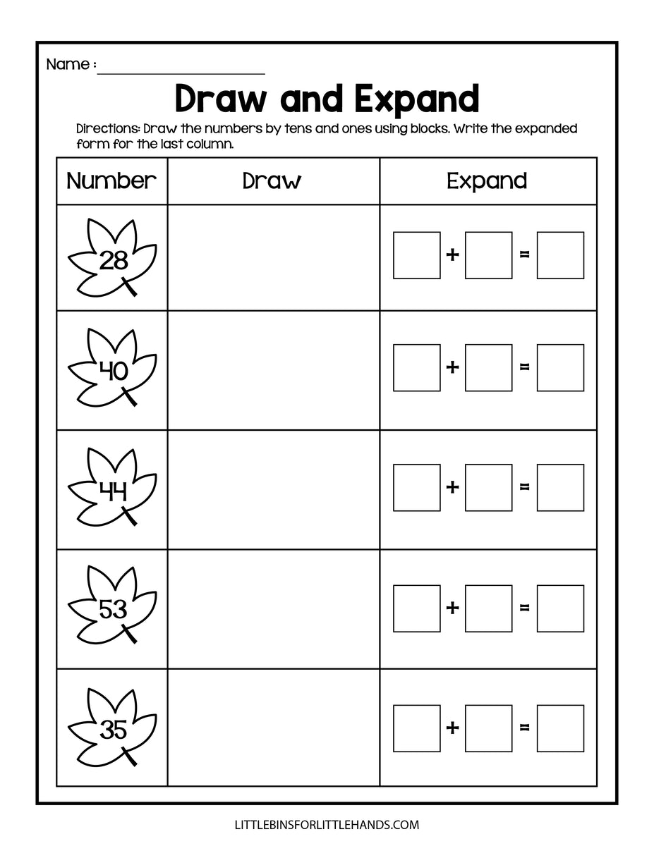 Fall Math Place Value Worksheets – Little Bins for Little Hands