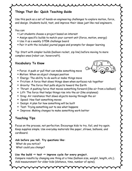 Things That Go STEM Projects