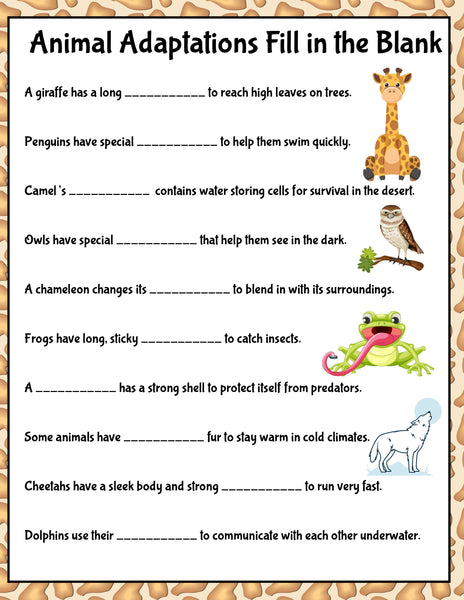 Animal Adaptations Activities for Kids