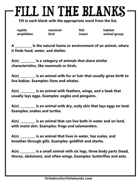 Animal Classification Activity Pack