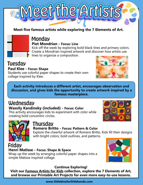 First Week of Art Activities: Back to School Art Pack for Elementary Art Printable