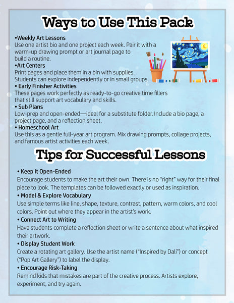 19 Famous Artists Print-and-Go Art Projects (K–4)