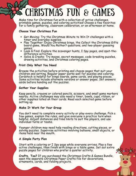 Christmas Crafts and Games Printable Bundle