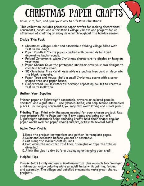 Christmas Paper Crafts Printable Pack