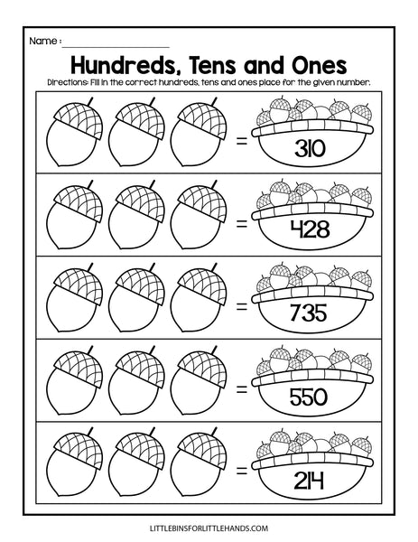 Fall Math Place Value Worksheets