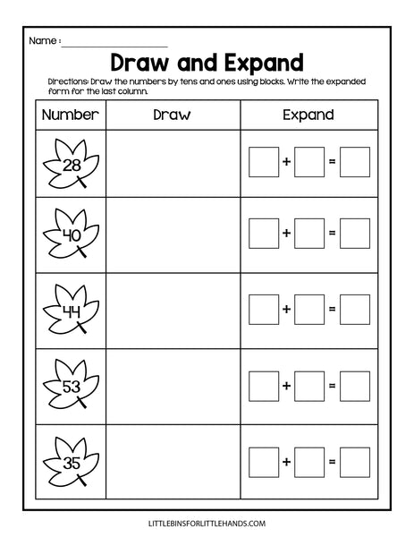 Fall Math Place Value Worksheets