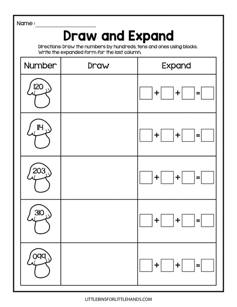 Fall Math Place Value Worksheets