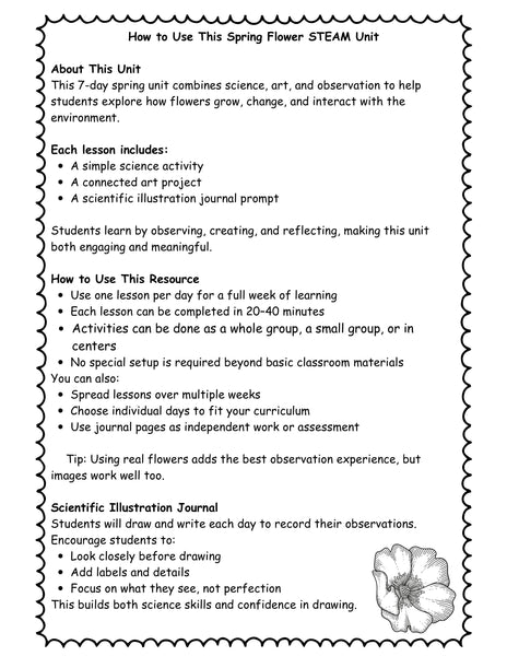 Flower STEAM Unit for Kids (K–4) | 7-Day Spring Science & Art Lesson Plan