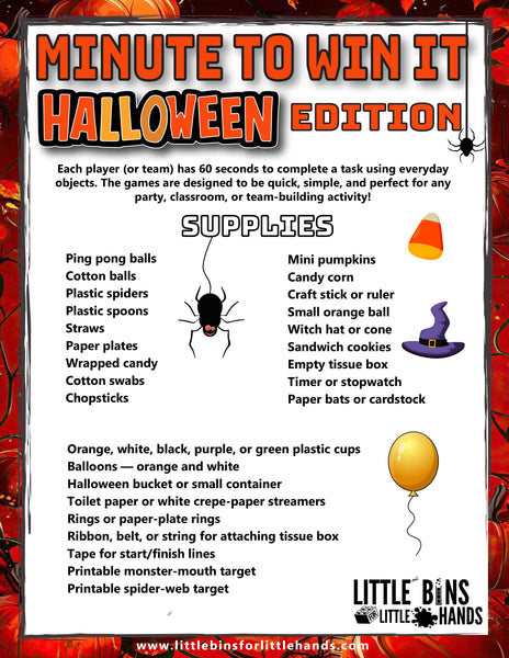 Halloween Minute to Win It Games Printable Pack | 22 Party Games for Kids
