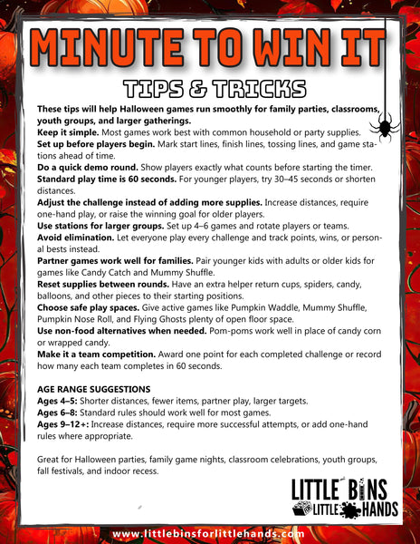 Halloween Minute to Win It Games Printable Pack | 22 Party Games for Kids