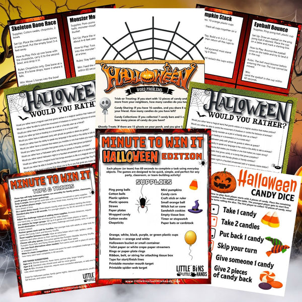 Halloween Minute to Win It Games Printable Pack | 22 Party Games for Kids