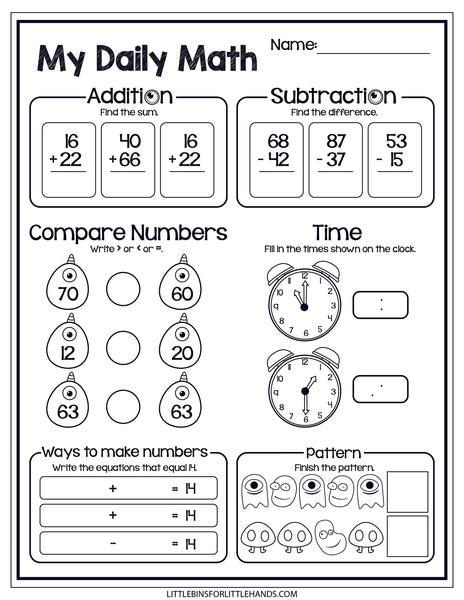 Monster Theme Daily Math Worksheets