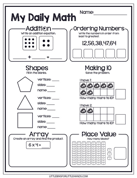 Monster Theme Daily Math Worksheets