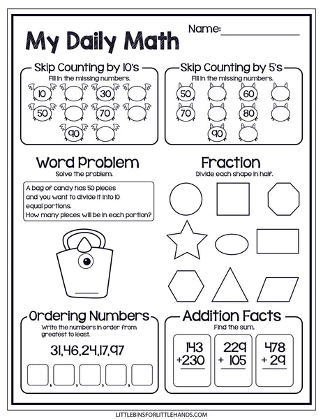 Monster Theme Daily Math Worksheets