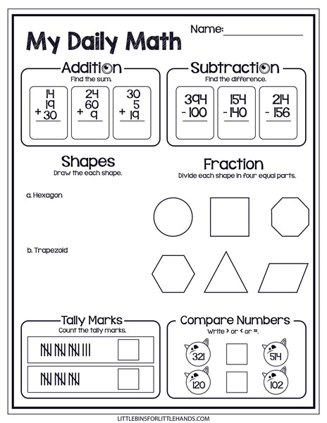 Monster Theme Daily Math Worksheets