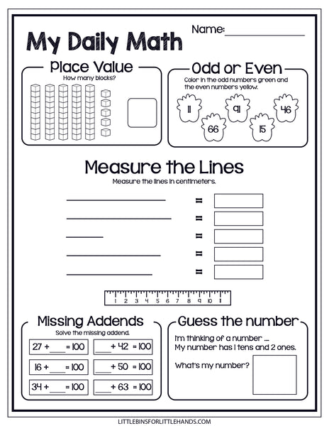 Monster Theme Daily Math Worksheets