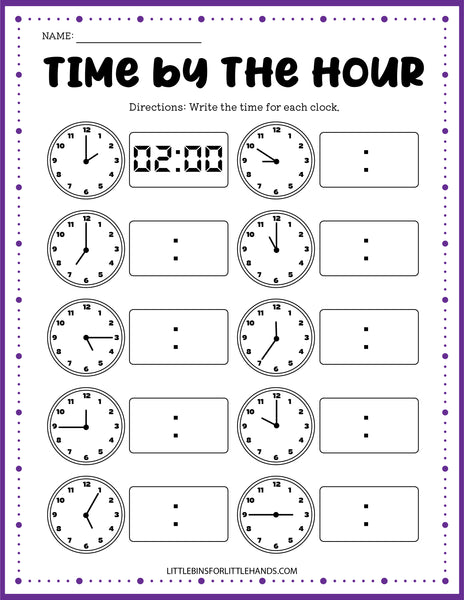 Math Telling Time Activities Pack