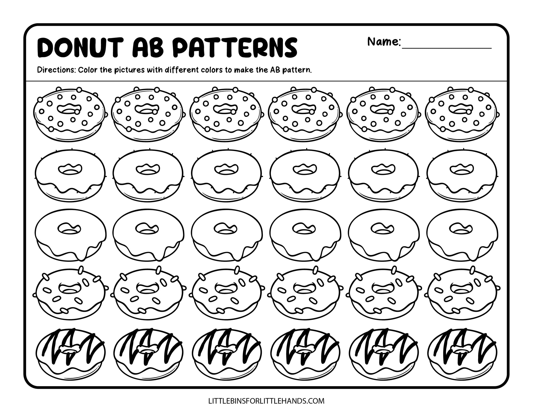 Donut Worksheet Pattern Math Donut Patterns Activity Sheets – Little Bins for Little Hands