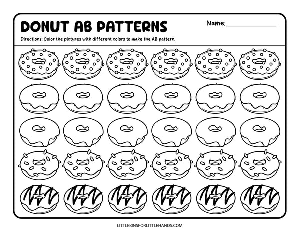 Math Donut Patterns Activity Sheets