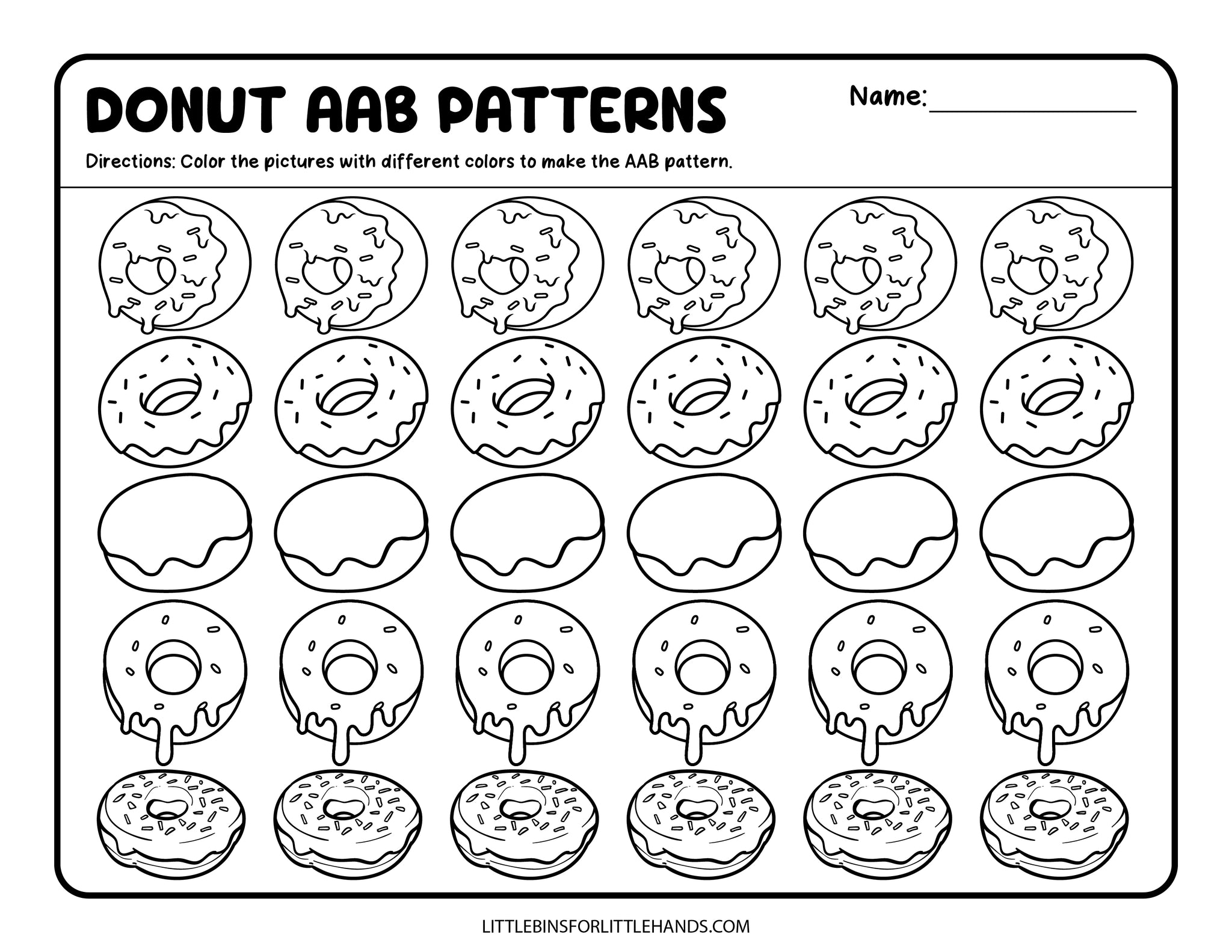 Donut Worksheet Pattern Math Donut Patterns Activity Sheets – Little Bins for Little Hands