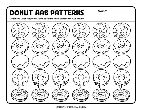 Math Donut Patterns Activity Sheets