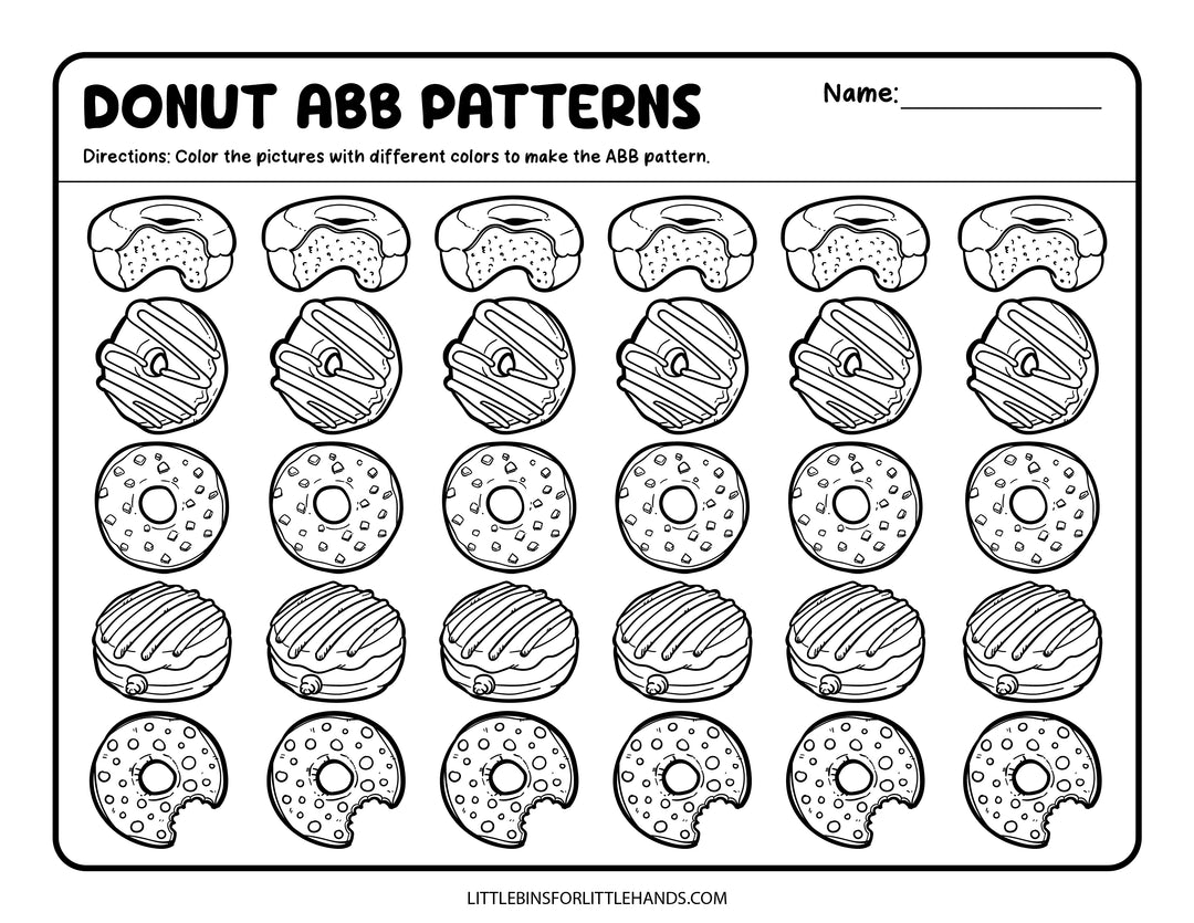 Donut Worksheet Pattern Math Donut Patterns Activity Sheets – Little Bins for Little Hands