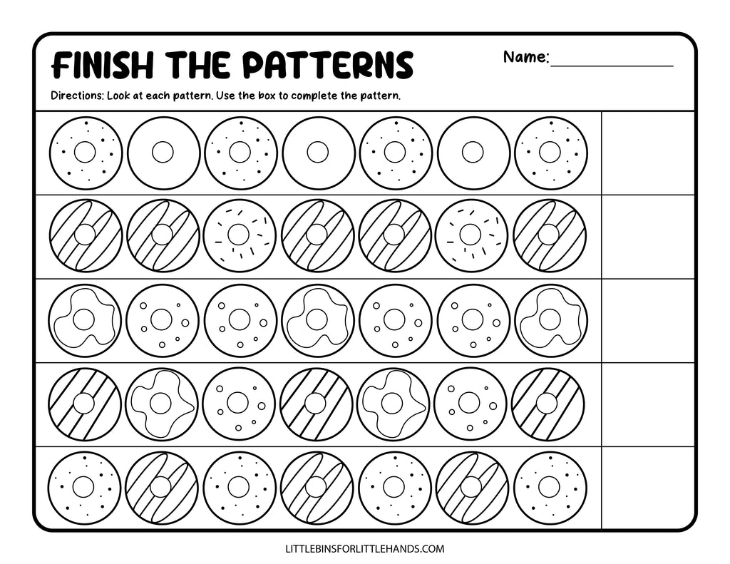 Donut Worksheet Pattern Math Donut Patterns Activity Sheets – Little Bins for Little Hands