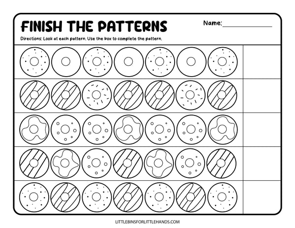 Math Donut Patterns Activity Sheets