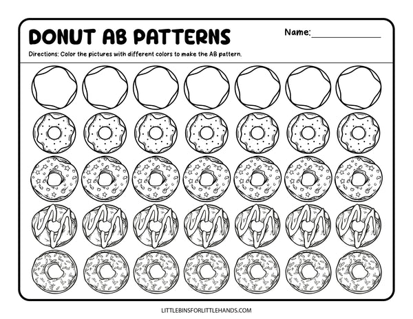 Donut Worksheet Pattern Math Donut Patterns Activity Sheets – Little Bins for Little Hands