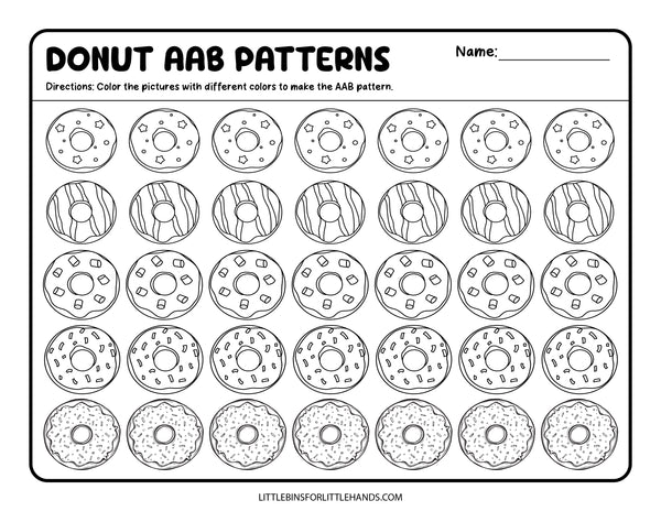 Donut Worksheet Pattern Math Donut Patterns Activity Sheets – Little Bins for Little Hands