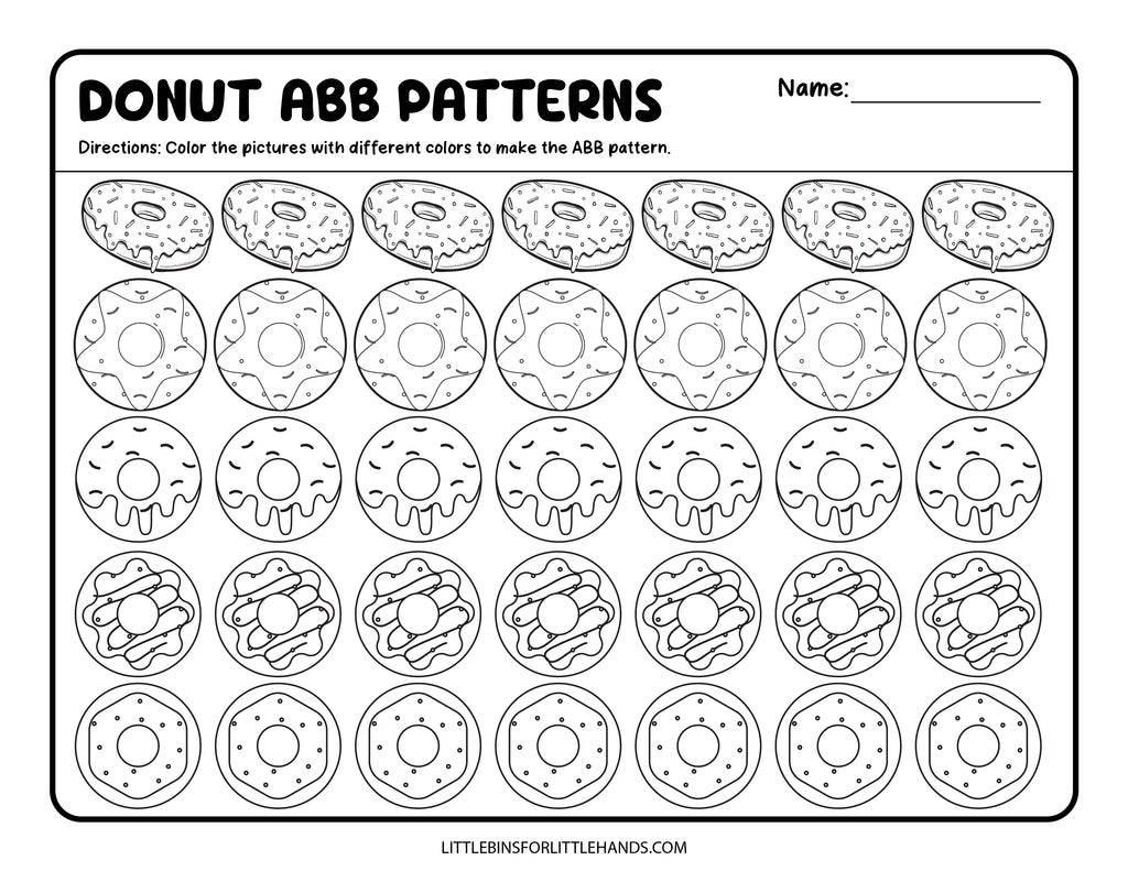 Donut Worksheet Pattern Math Donut Patterns Activity Sheets – Little Bins for Little Hands