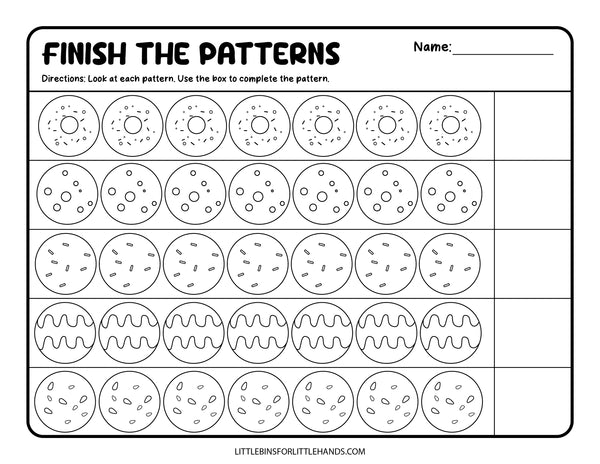 Math Donut Patterns Activity Sheets