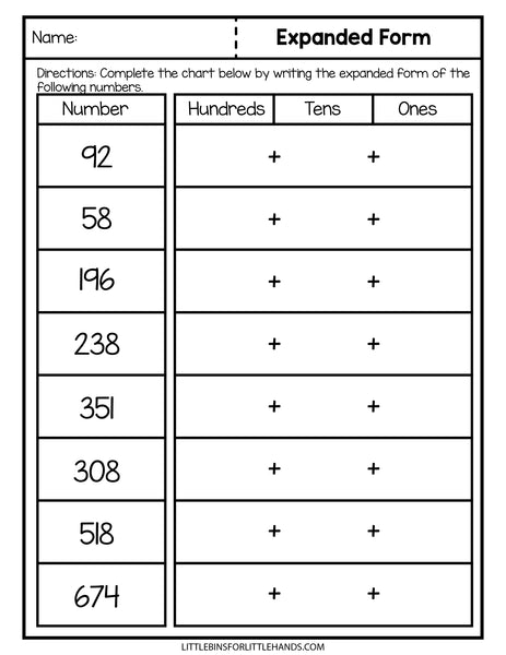 Math Place Value Worksheets