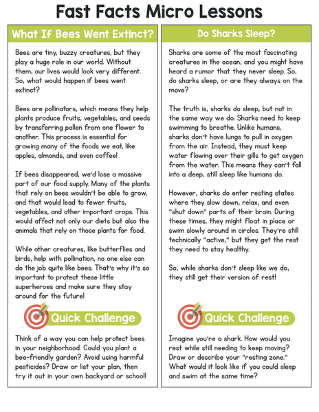 Science Fast Facts for Kids: Critical Thinking Micro Lessons