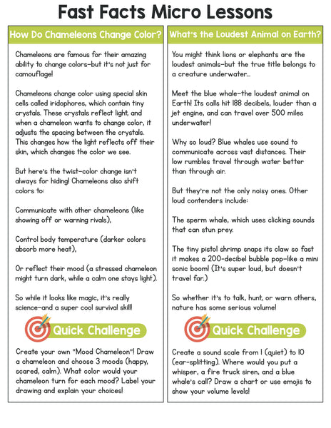 Science Fast Facts for Kids: Critical Thinking Micro Lessons