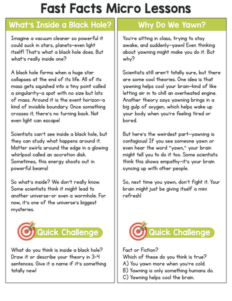 Science Fast Facts for Kids: Critical Thinking Micro Lessons