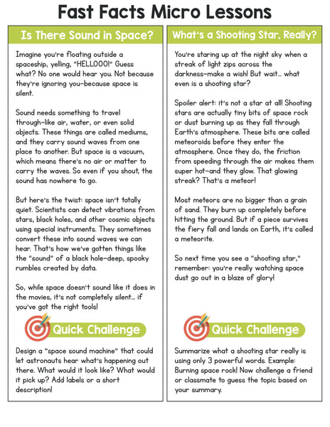 Science Fast Facts for Kids: Critical Thinking Micro Lessons